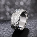 Silver Engraved Leaf Vine Wide Band Finger Ring Sizes 6-10 view 2