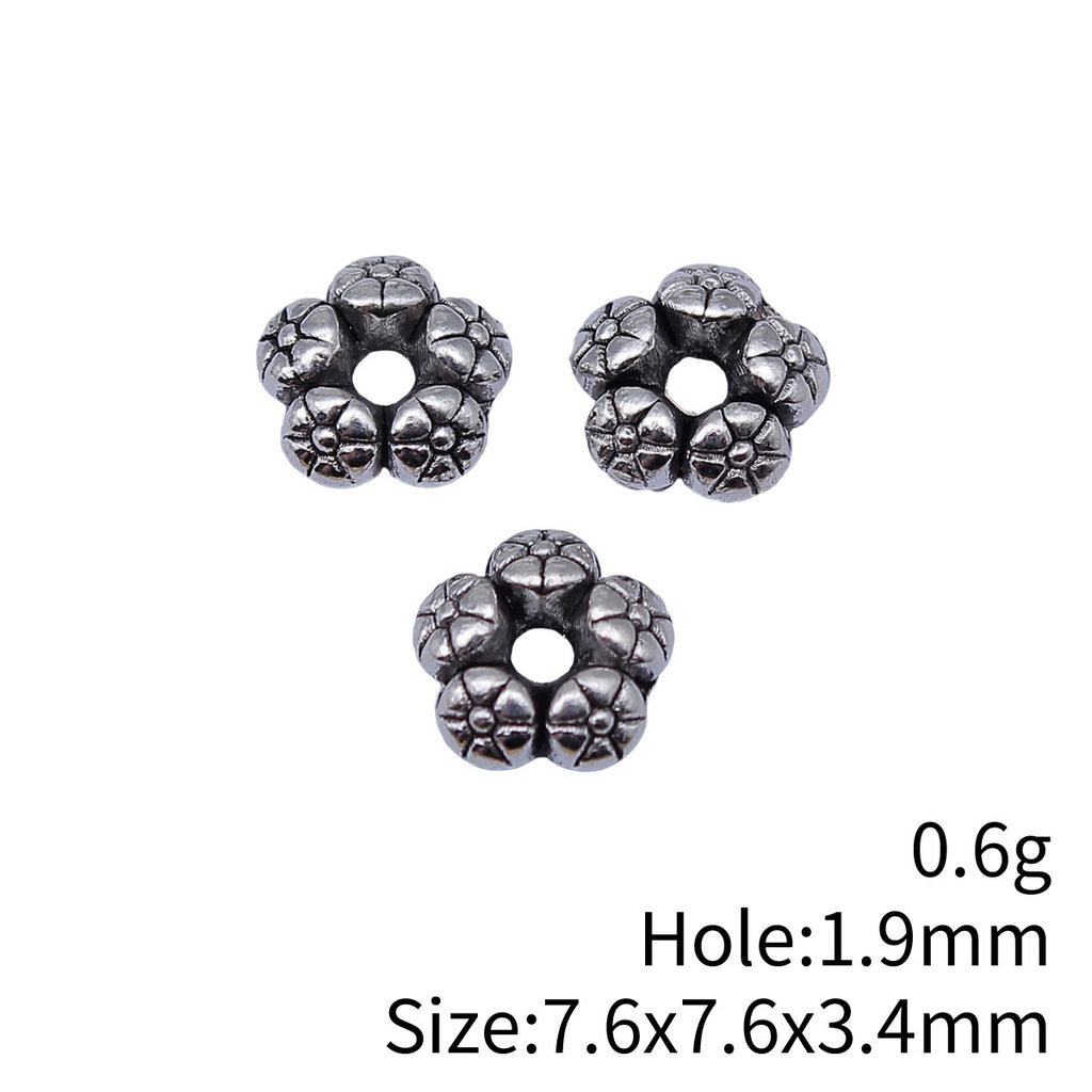 7.6x7.6x3.4mm 0.6g Antique Silver Zinc Alloy Flower Small Hole Spacer Beads for DIY Bracelet Jewelry Making