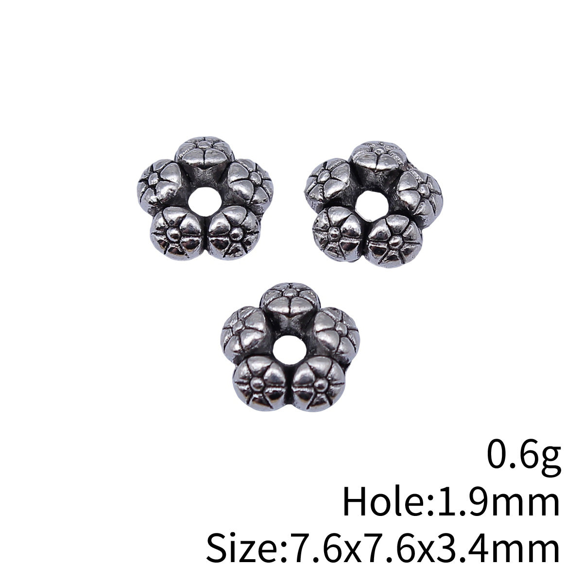 7.6x7.6x3.4mm 0.6g Antique Silver Zinc Alloy Flower Small Hole Spacer Beads for DIY Bracelet Jewelry Making