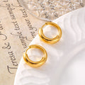 Chunky Two-Tone Huggie Hoop Earrings Gold Steel Metal Pair view 2