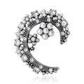 Pearl and Crystal Crescent Floral Brooch in Two Finishes view 2