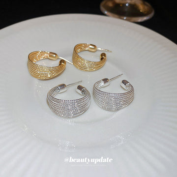 Wide Crystal Hoop Earrings in Gold and Silver Tone