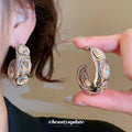 Silver Tone Crystal C Hoop Stud Earrings With Open Curves view 3