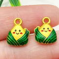 Enamel Zinc Alloy Smiling Zongzi Baby Double Sided Charm Pendant for Dragon Boat Festival DIY Jewelry