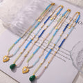 Heart Pearl Or Malachite Pendant Beaded Necklace Gold view 4