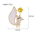 White Fox Moon and Star Gold Tone Metal Brooch Pin view 2