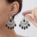 Antique Silver Oval Center Bead Fringe Jhumka Earrings view 9