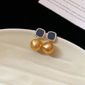 Square Stud Pearl Drop Earrings In Red And Black With Round Pearl Drops view 7