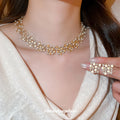 Gold Disc Flower Pearl Collar Necklace Cluster Stud Earrings view 1