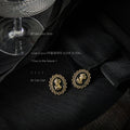 Antique Gold Black Oval Classical Cameo Bust Stud Earrings view 1