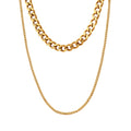 Double Layer Curb And Snake Chain Necklace Gold Steel view 5
