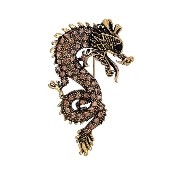 Black Gold Tone Dragon Crystal Five Designs Metal Brooch Pin