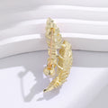 Gold Tone Feather Crystal Pearl Look Metal Brooch Pin view 4