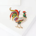 Multicolor Enamel Rooster Brooch With Clear Crystal Body view 5