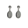Silver-Tone Embossed Rose Oval Pendant Drop Earrings view 5