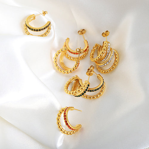 Grouped style view of double hoop crystal earrings in main image 2.