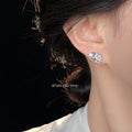 Silver-Tone Ruffle Skirt Pearl Clear Stone Stud Earrings view 2