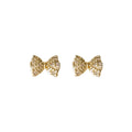 Gold Tone Clear Stone Tiny Bow Stud Earrings For Women view 5