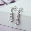 Silver Tone Teardrop Clear Stone Drop Stud Earrings view 2