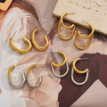 Geometric C-Shape Hoop Earrings Stainless Steel Gold Silver view 3
