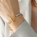 Gold Steel Paperclip Zircon Toggle Necklace Bracelet Styles view 8
