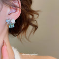 Blue Crystal Pearl Geometric Stud Earrings with Reflective Details view 3