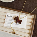 Brown Fuzzy Horse Pendant Long Necklace In Two Shades view 7