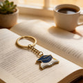 Navy Grad Cap Open Book Enamel Keychain Gold Ring Chain view 3