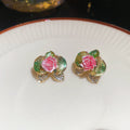 Colorful Flower Cluster Stud Earrings With Gold Tone Details view 6