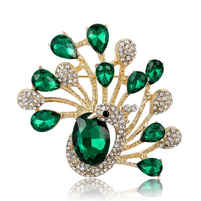 Front view of peacock with a fan shaped jeweled tail