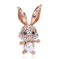 Crystal Rabbit Brooch With Pearl Belly in Gold or Silver Tone view 1
