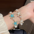 Gold Enamel Starfish Shell Bracelets Turquoise Or White view 1