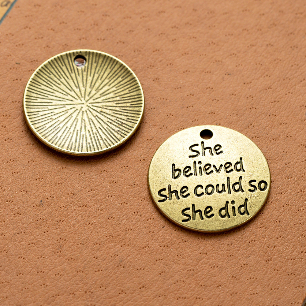 22mm Round Alloy Letter Charm Pendant