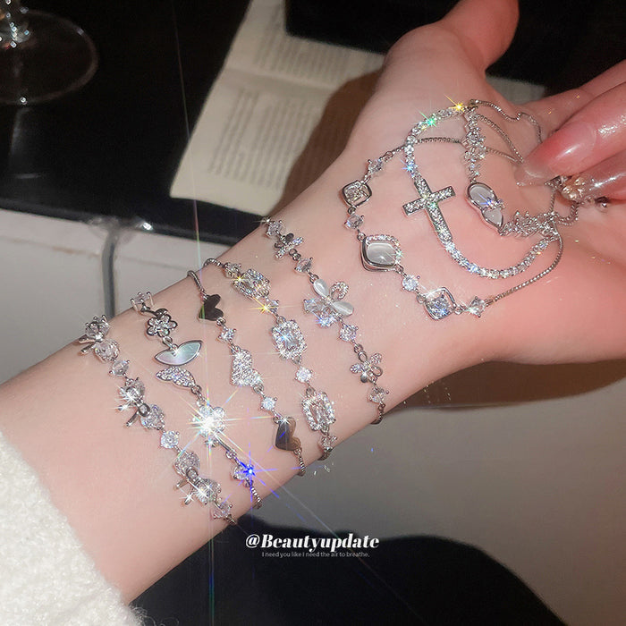 Silver Adjustable Crystal Charm Bracelet Four Styles