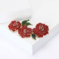 Three Rose Crystal Bar Brooch in Pink Red or Purple view 3