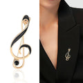 Black Enamel Treble Clef Brooch in Gold or Silver Tone view 2