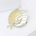 Two Tone Matte Gold Silver Leaf Brooch Pearl Accent Pin view 2