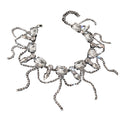 Silver Tone Crystal Rhinestone Tassel Choker Statement Necklace view 5