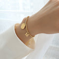 Wave Disc Letter M Pendant Necklace Gold Steel Rose Gold view 4