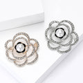 Open Crystal Camellia Brooch in Silver or Rose Gold With Pearl view 2