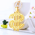 Crystal Dollar Sign Keychain with Gold Tone Ring and Lobster Clasp view 2