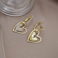 Gold Open Heart Drop Earrings With Pave Crystal Center view 4