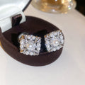 Square Faux Pearl Clear Crystal Cluster Clip On Earrings view 6