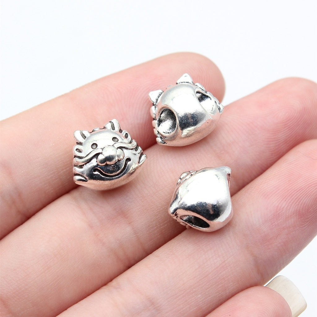 13x11x11mm 3.5g Antique Silver Zinc Alloy Dragon Head Through Hole Beads for Vintage Chinese Style Jewelry Making
