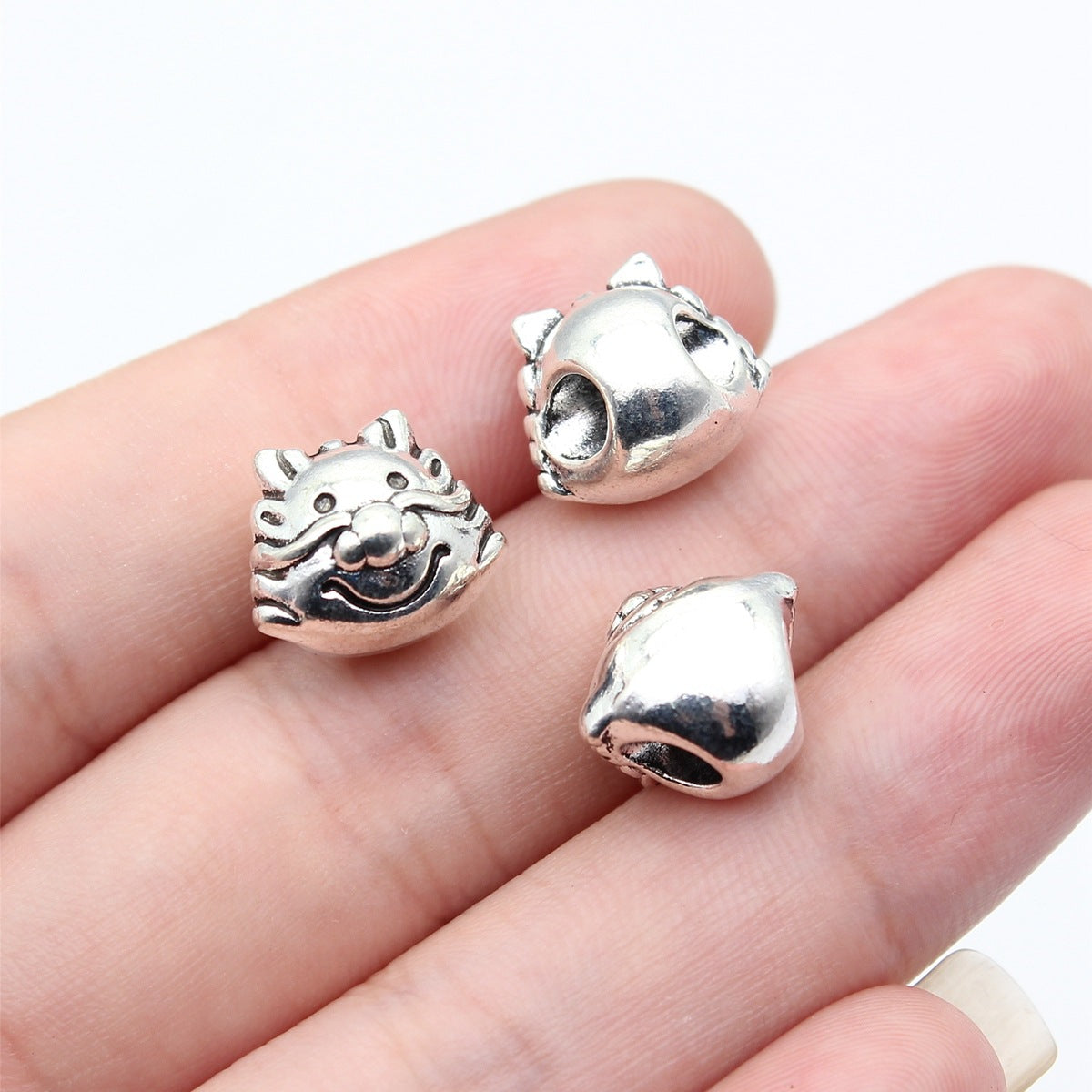 13x11x11mm 3.5g Antique Silver Zinc Alloy Dragon Head Through Hole Beads for Vintage Chinese Style Jewelry Making