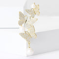 Cascading Triple Butterfly Pearl Dangle Brooch Gold Silver view 2