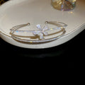 Double Row Crystal Flower Open Cuff In Gold Or Silver Tone view 6