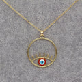 Gold Tone Oversized Round Eyelash Evil Eye Pendant Necklaces view 4