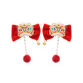 Red Velvet Lion Dance Bow Hair Clip Pair Tassel Styles view 5