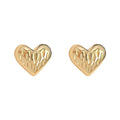 Gold Textured Heart Stud Earrings Faceted Dimple Metal Faces view 5